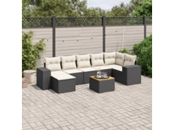 Vidaxl 8 Pcs Conjunto Sofás De Jardim Com Almofadões Vime Pe Preto