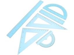 Conjunto de 6 Peças Réguas Geométricas Plástico Azul Healifty Régua Linha, Transferidor e Conjunto Completo Quadrado