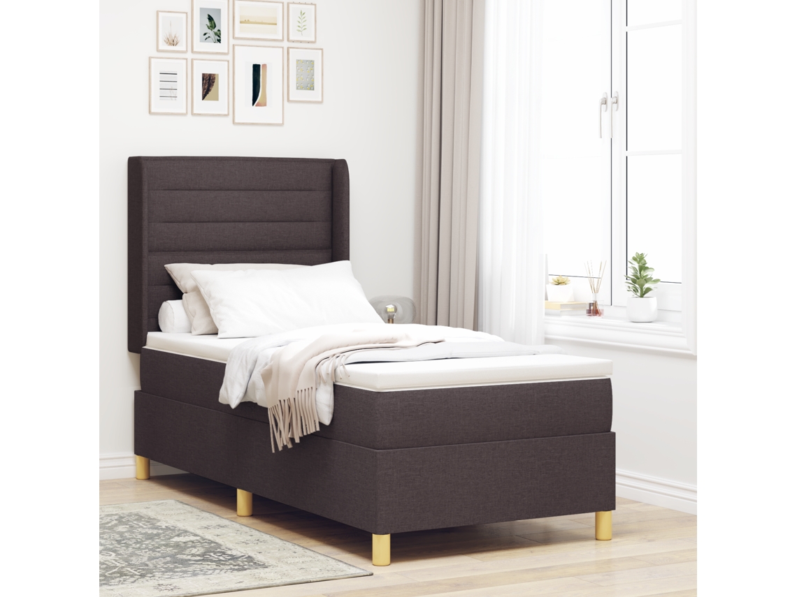 Cama Box Com Colchão Castanho Escuro 90x200 Cm Tecido