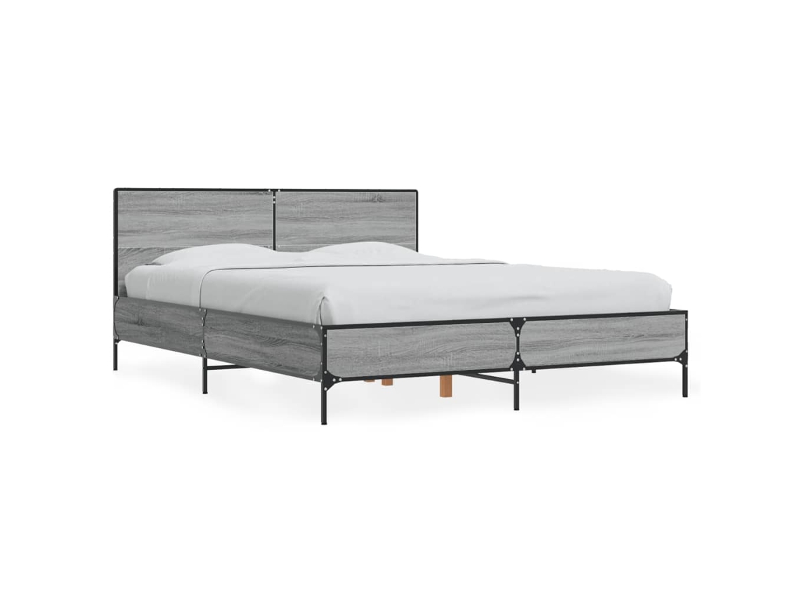 Bed Frame, Bed Frames Vidaxl Cinzeto Madeira Processada (135 X 190 Cm)