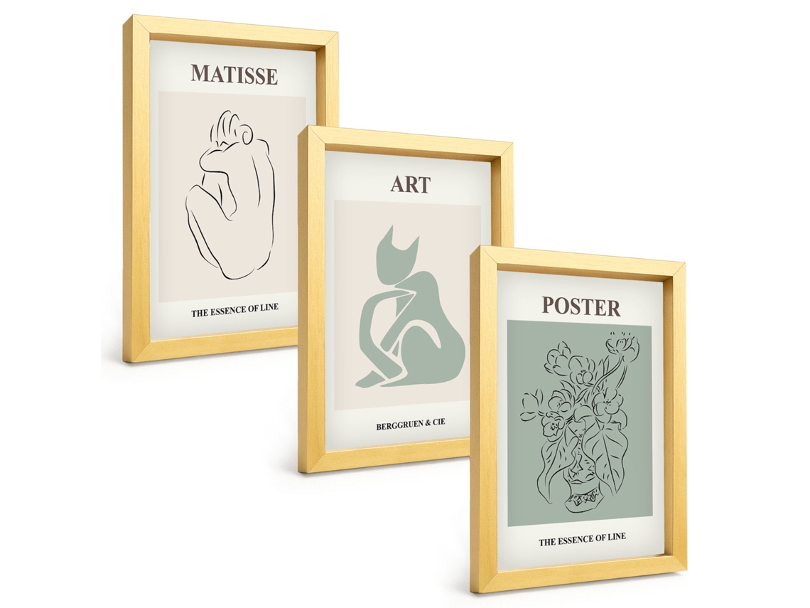 Composição De Quadros Pôsteres Em Tons De Bege E Verde De Matisse Espelharte (3 Peças 20x30 Cm)