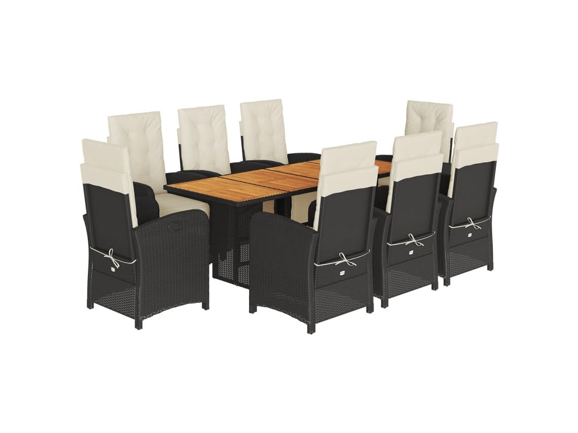 Maison Exclusive - 9 Pcs Conjunto De Jantar P/ Jardim C/ Almofadões Vime Pe Preto