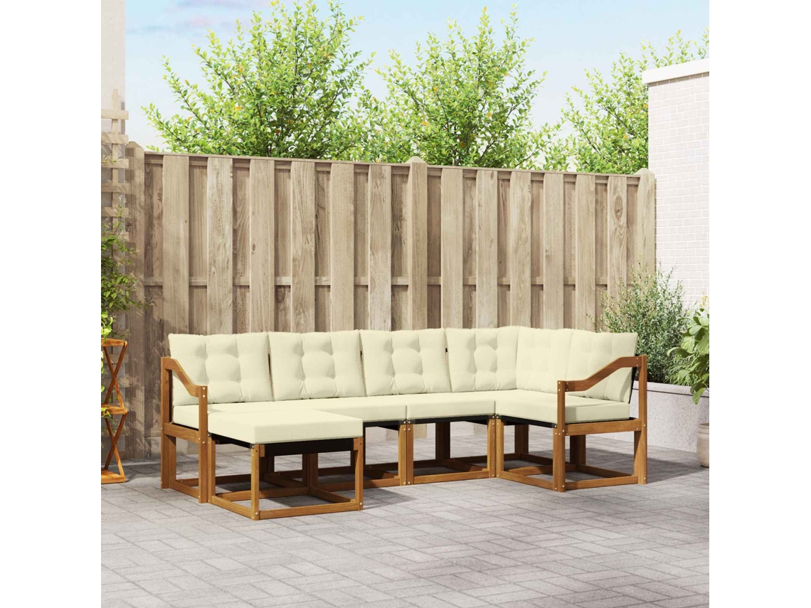 Vidaxl Conjunto De Sofás Para Exterior 6 Pcs Natural E Creme