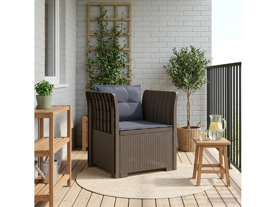 Vidaxl Poltrona 1 Lugar Com Almofadas Look Rattan Pp Cinzento-claro