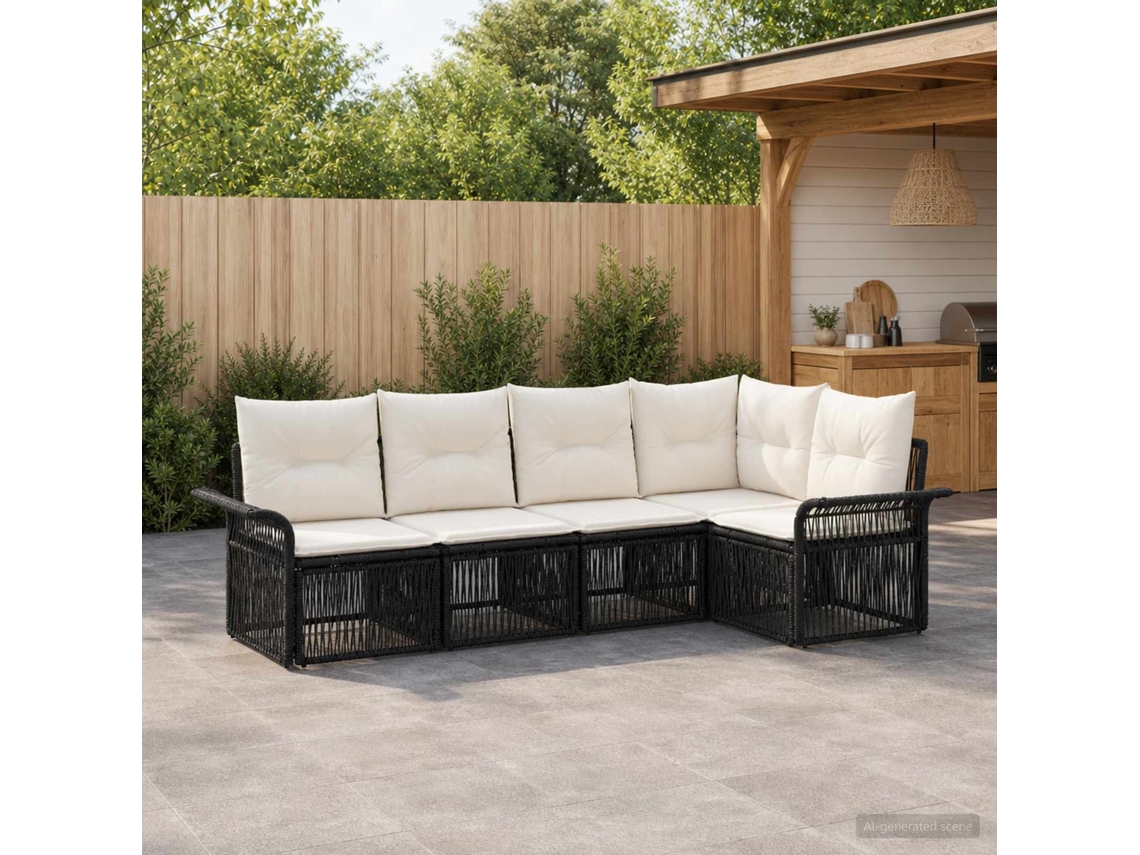 Vidaxl Conjunto De Sofá De Jardim 5 Unid. Preto Vime Pe