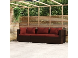 Vidaxl Sofá De Jardim 3 Lugares Com Almofadões Vime Pe Castanho