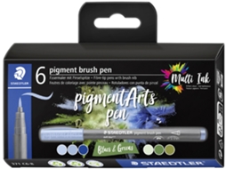Caneta Pincel de Pigmento de Fibra STAEDTLER Azuis e Verdes