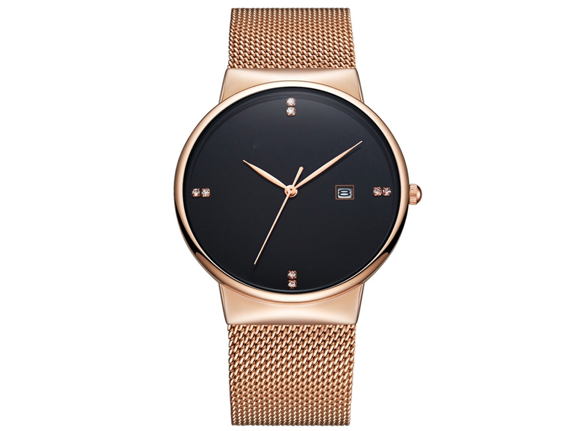Relógio de pulso para casal Biden, pulseira redonda em aço inoxidável, movimento de quartzo, mostrador preto.