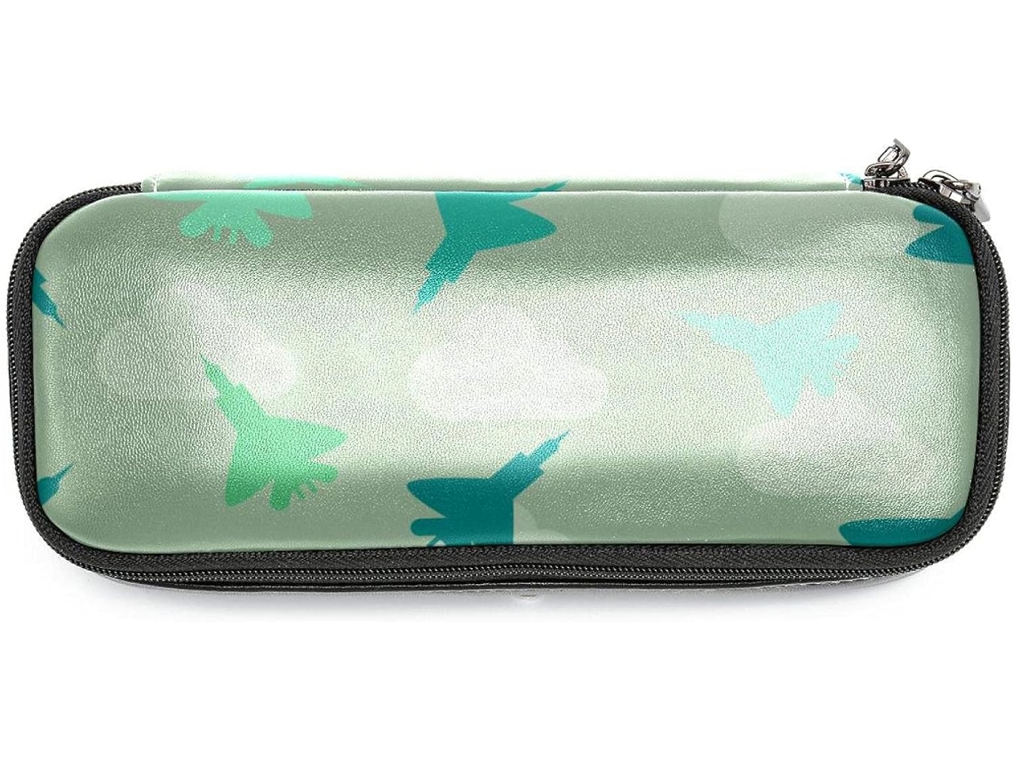 Estojo Grande Lápis, Com Design De Jato Combate Verde, Ideal Escola, Escritório, Adultos, Meninas E Meninos