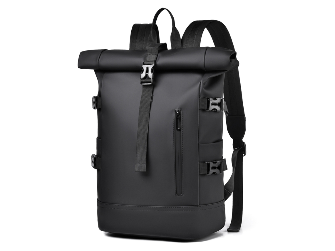 Mochila de Rolltop HENTEN HOME Impermeável para Portátil 15.6" Casual Urbana Unissexo Material Pu Preto