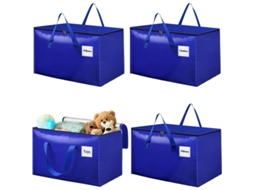 Conjunto De 4 Sacos De Armazenamento Impermeáveis De 100l Em Poliéster Azul-acinzentado Com Alça E Zíper Para Roupas