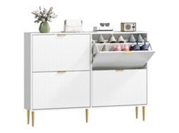Sapateira CHEZMOI para 20 pares com 4 gavetas basculantes, portas caneladas e prateleiras ajustáveis (105x24x91,5cm) em branco