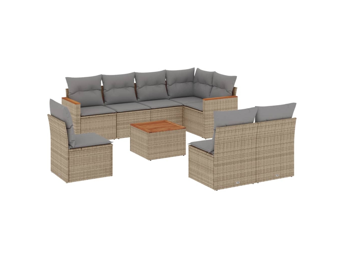 Conjunto de 9 Sofás para Jardim com Almofadões Vime Pe Bege MAISON EXCLUSIVE (90x200 cm)