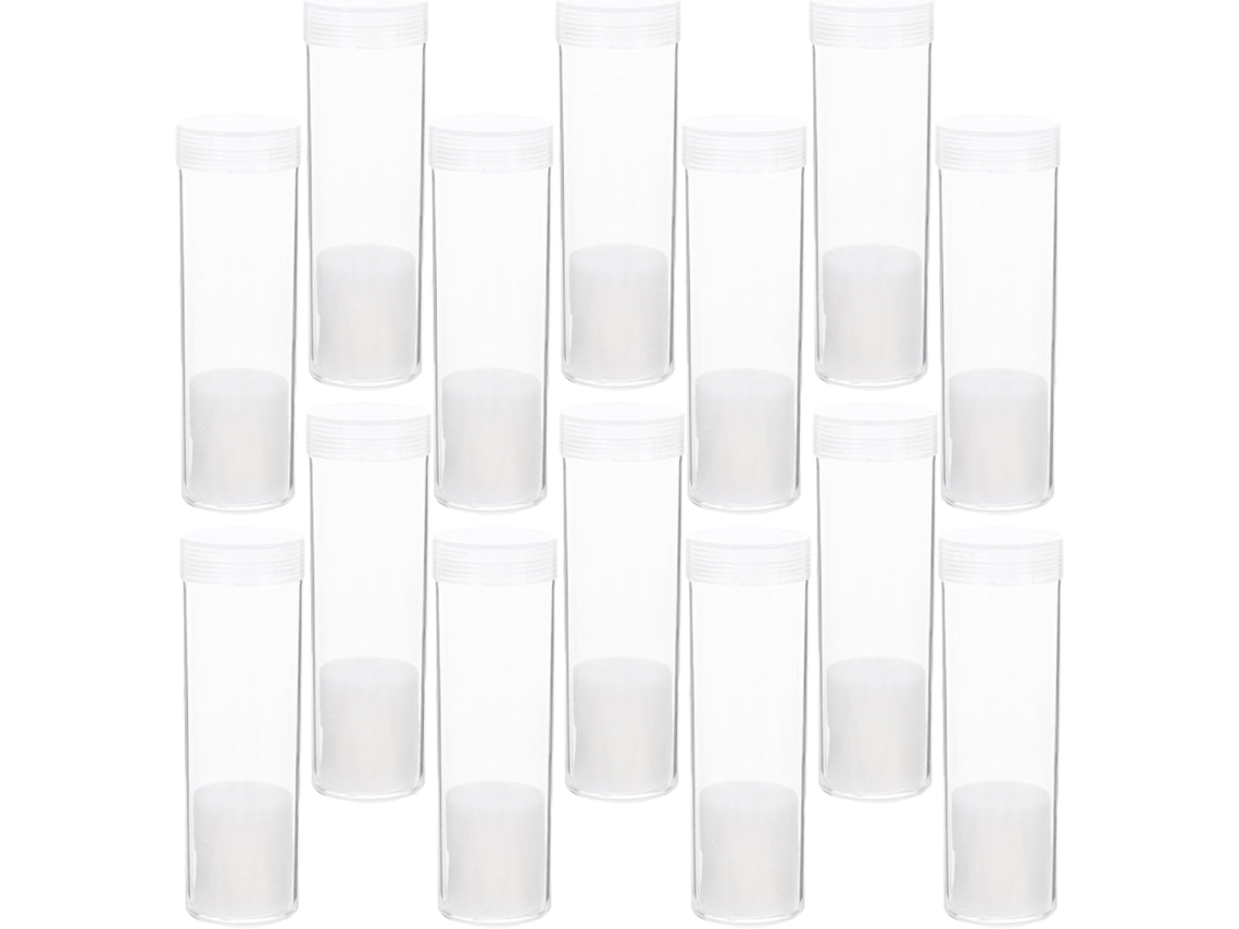 Conjunto de 18 Topbathy com Tubos Plástico Transparente para Armazenamento Moedas 21 Mm, Caixa Redonda Tampa,