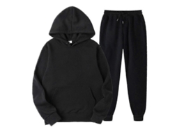 Conjunto De Calça De Moletom Com Blusa Capuz Oversized - Algodão Qualidade Premium Para Atividades E Lazer Preto