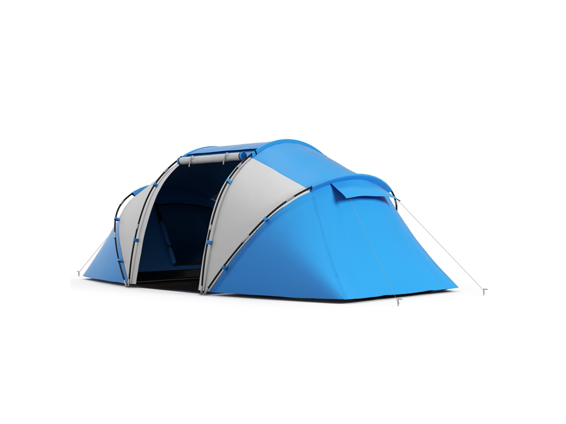 Tenda De Campismo Familiar Para 4 Pessoas Dobrável Impermeável Para Praia Parque 430x240x170 Cm Azul E Branco