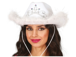 Chapéu de cowboy adulto com boá de feltro branco