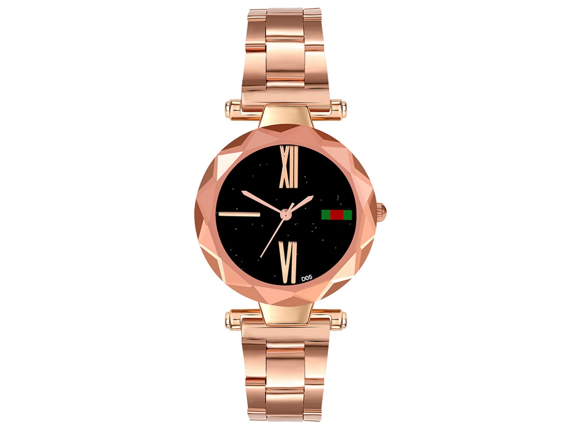 Relógio Feminino de Quartzo com Pulseira de Aço Padrão de Céu Estrelado Romanos Ouro Rosa