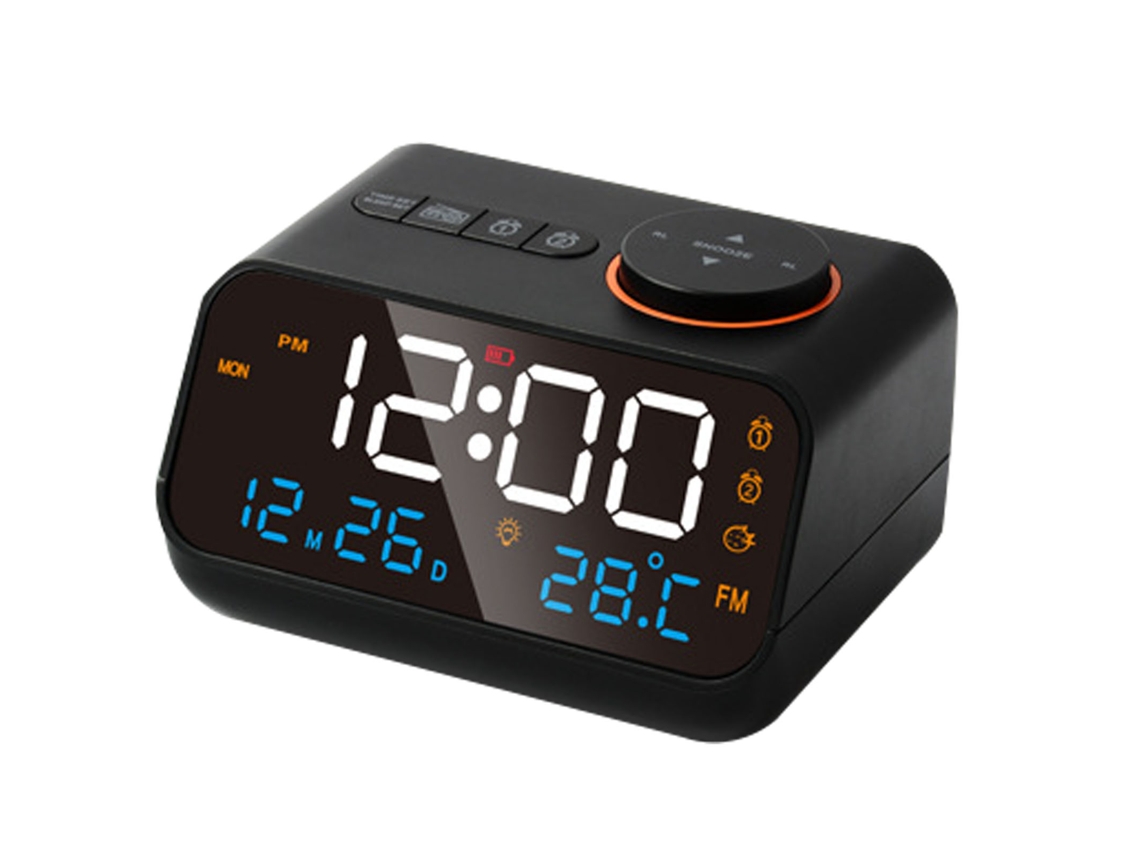 KOFIHETY Rádio Relógio Multifuncional Com Led, Fm, Música, Timer E Recarregável Para Casa