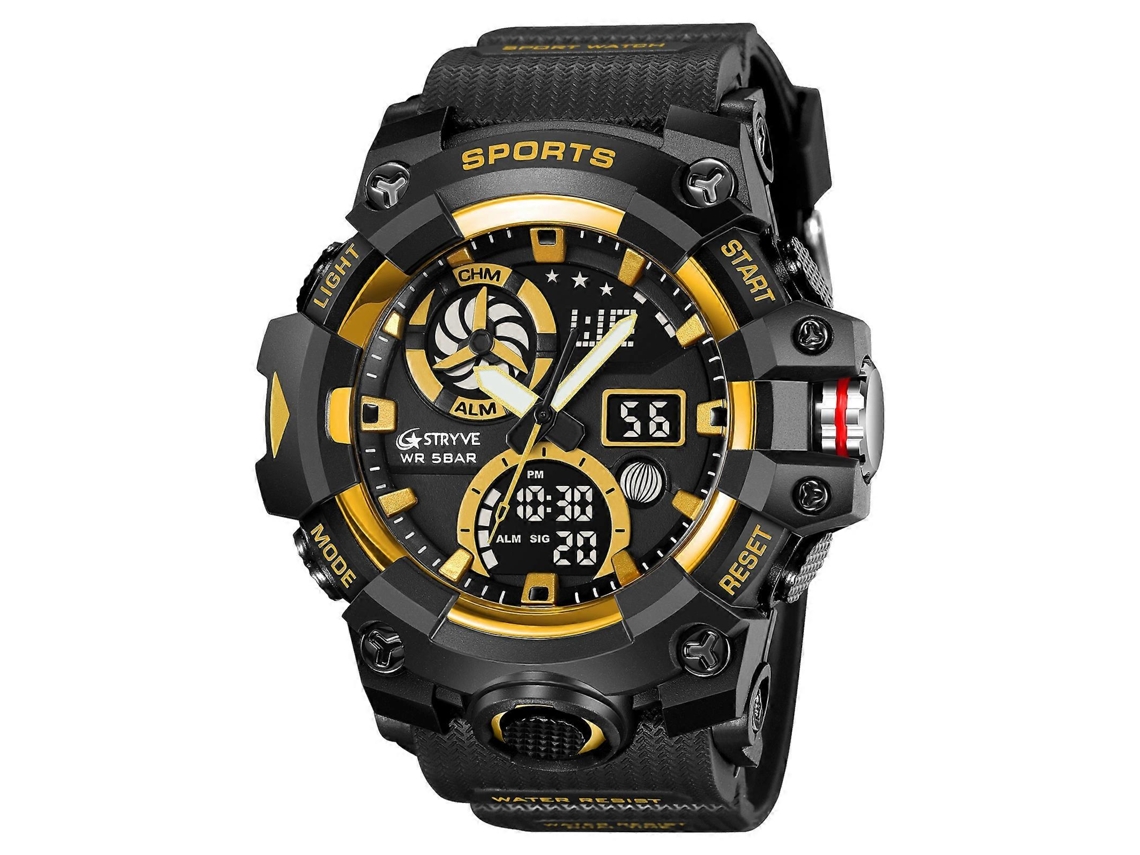 Relógio Esportivo Multifuncional Stryve S8027 Com Cronógrafo E Display Duplo Luminoso Para Estudantes.