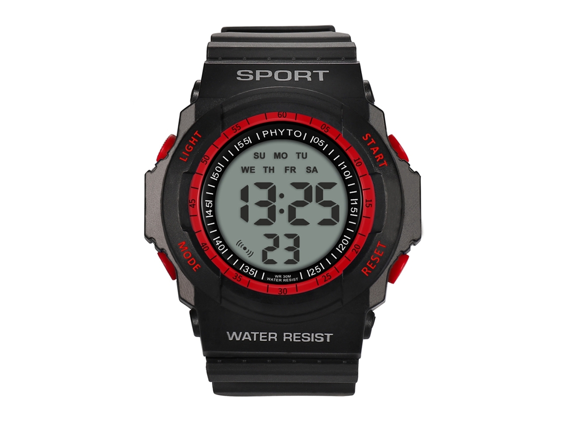 Relógio digital esportivo para atividades ao ar livre com visor de cristal (vermelho)