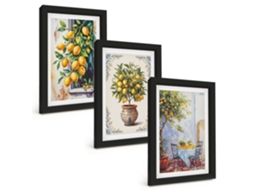 Composição De Quadros Na Paredelimoeiros, Frutas E Sol Moldura Preta Quadros Para A Sala De Estar Espelharte (3 Peças 20x30 Cm)