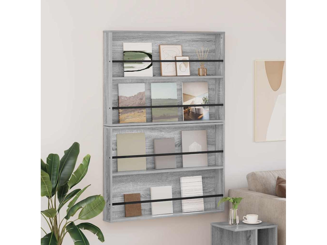 Vidaxl Estante De Revistas 2 Unid. Cinza Sonoma 100 X 12 X 70 Cm