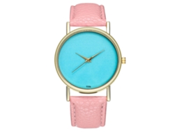 Reloj Unisex De Cuero Pu Simple Dial Redondo Mujer Hombre Cuarzo Rosa