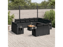 Vidaxl 13 Pcs Conjunto De Sofás De Jardim Com Almofadões Vime Pe Preto