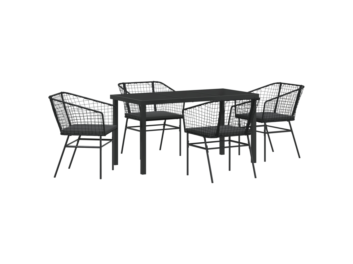 Conjunto 5 Conjunto De Jantar Para Jardim Vidaxl Preto Vime Pe (140 X 80 X 73 Cm)
