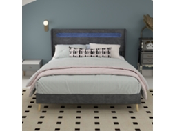 Cama 140x200 Veludo Cinza Luz Suave Cabeceira VOLTEDGE