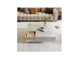 Mesa de Centro BTFORUS com Caixa de Armazenamento Removível, Concreto Cinza e Madeira (72x72x30 cm)