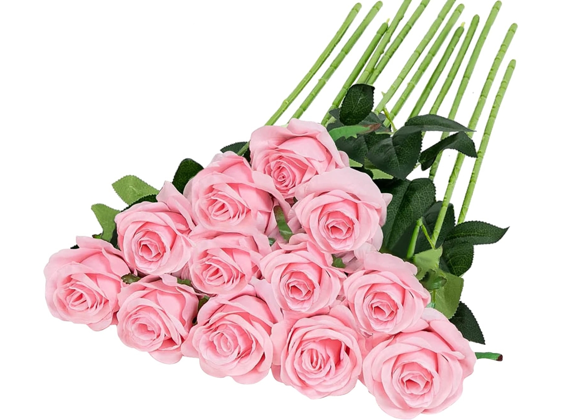 Conjunto de 12 Rosas Artificiais de Veludo com Hastes Longas, Dxghc AQUAFORGE
