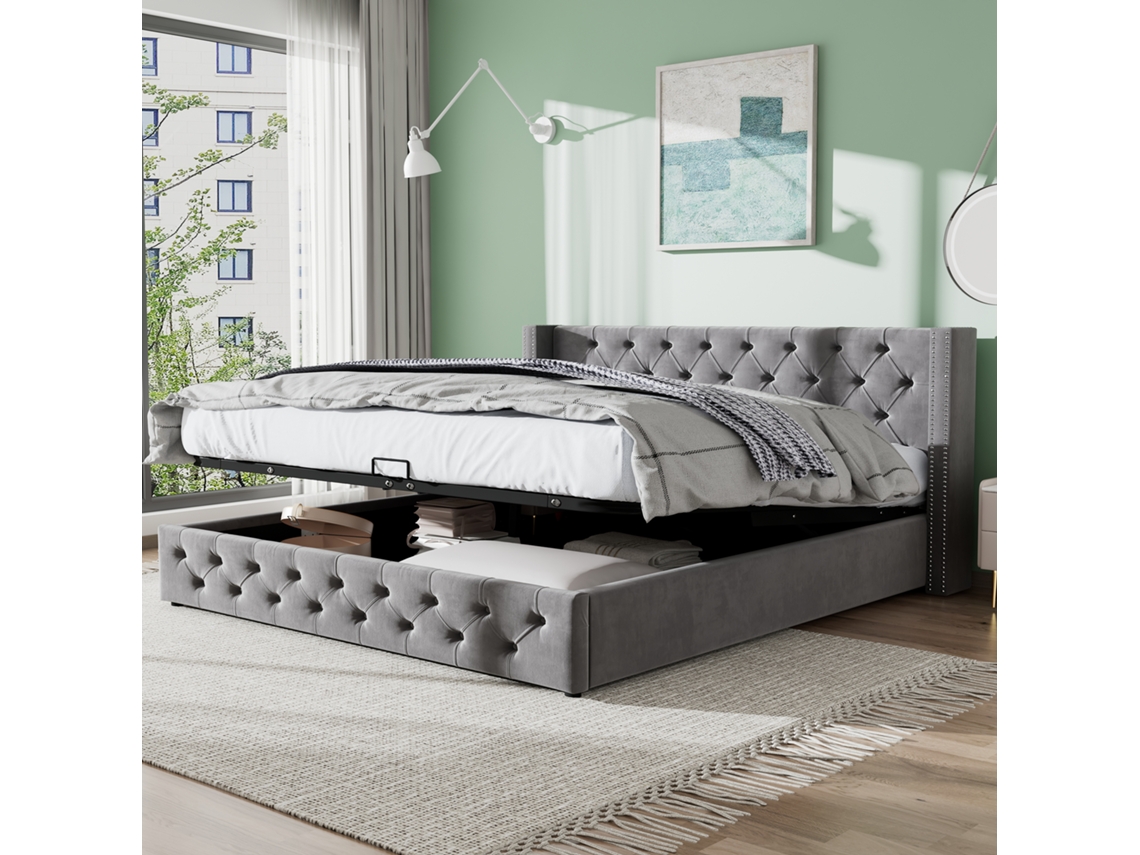 Cama 140x190 Bege Capitonê Com Função Hidráulica