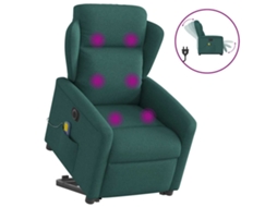 Vidaxl Poltrona Elétrica Elevatória Massagens Tecido Verde-escuro