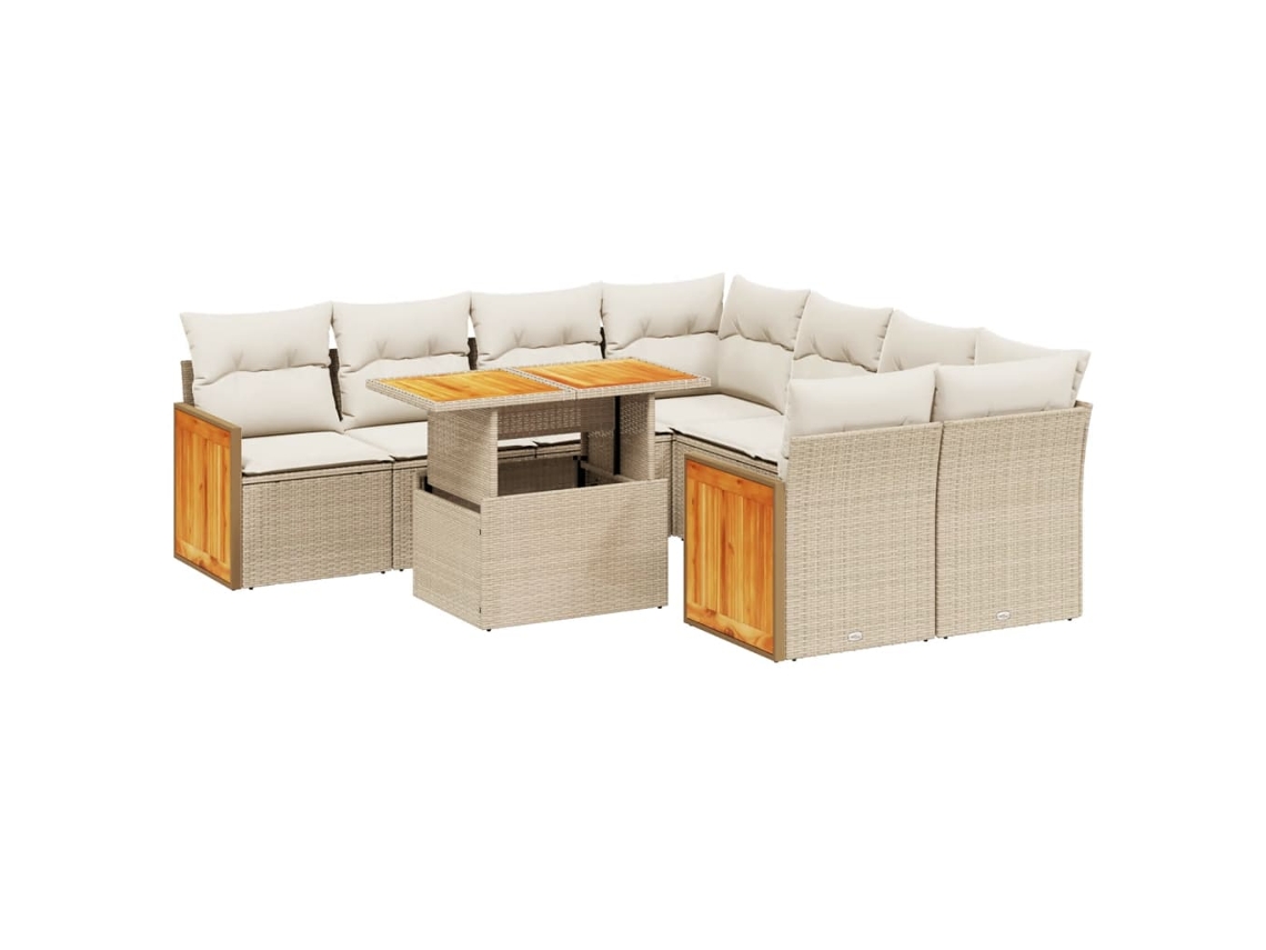Conjunto de 9 Sofás para Jardim com Almofadões Vime Pe Bege MAISON EXCLUSIVE (90x200 cm)