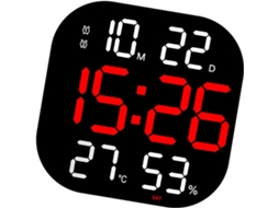 Despertador Multifuncional Com Grande Visor Led Que Exibe Hora, Data, Temperatura E Alarme De Fácil Leitura.