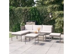 6 Pcs Conjunto Lounge De Jardim C/ Almofadões Vime Pe Cinza Dkd Home Decor