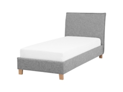 Cama Estofada Em Tecido Com Estrado De Ripas Beliani Sennez De Tecido Cinzento Claro 90x200