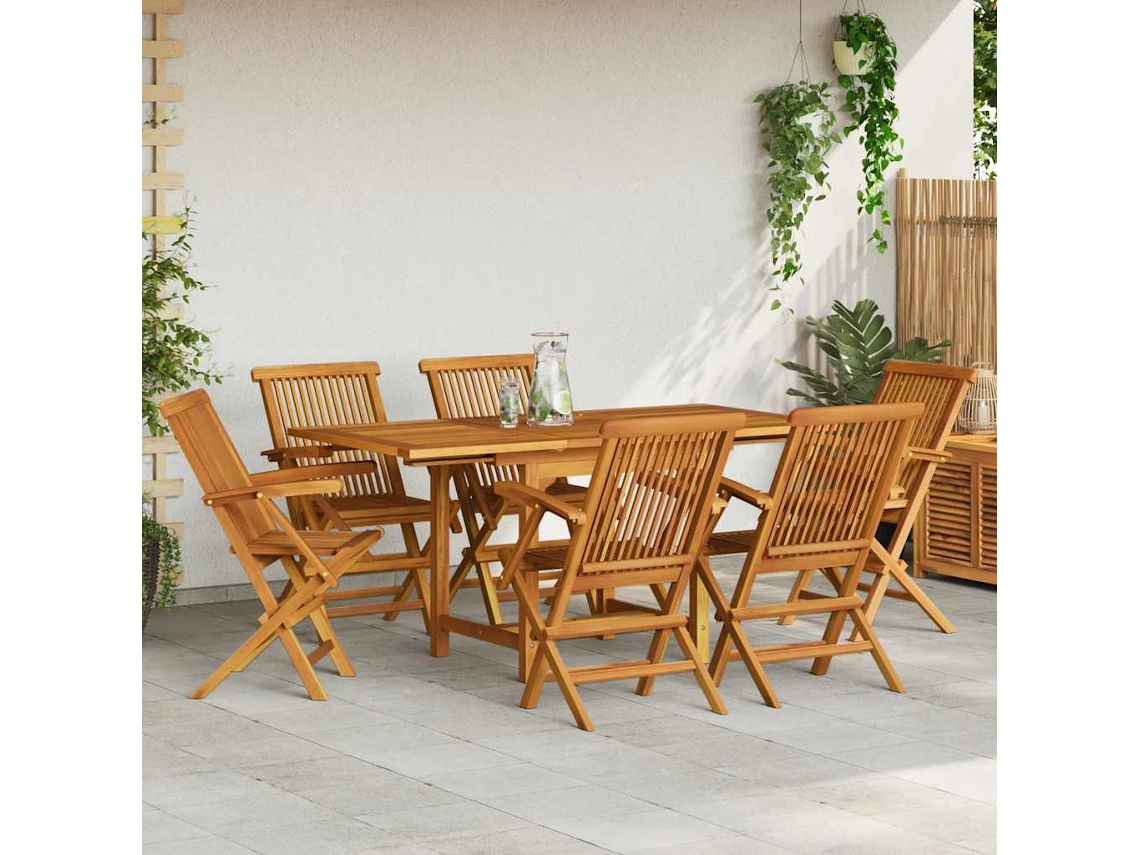 Vidaxl 7 Pcs Conjunto De Jantar Para Jardim Madeira De Teca Maciça