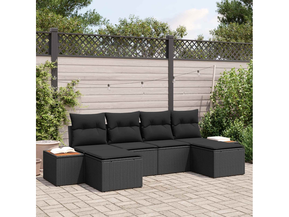 Vidaxl Conjunto De Sofá De Jardim 6 Unid. Preto