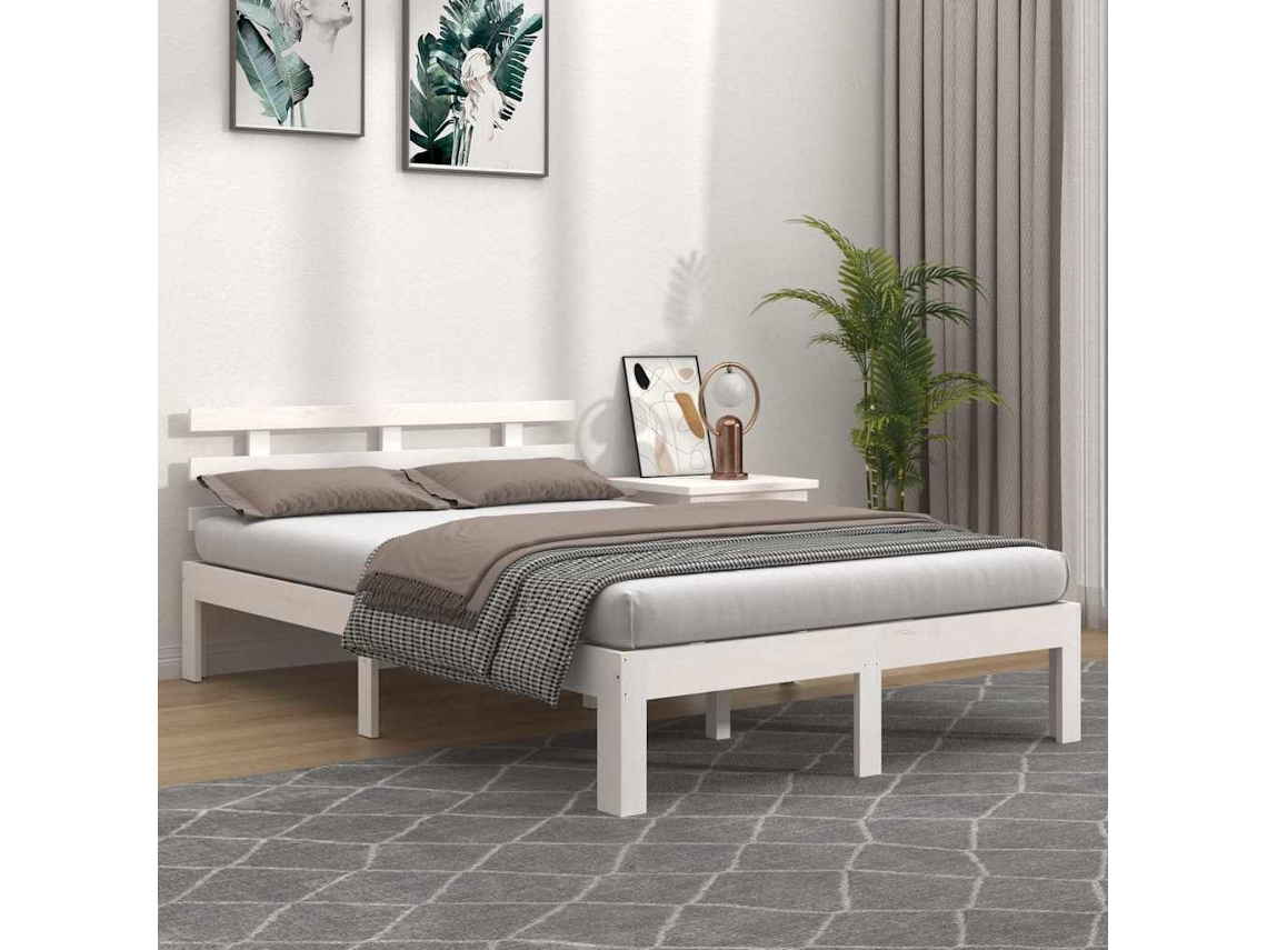 Vidaxl Estrutura Cama Pequena Casal 120x190 Cm Pinho Maciço Branco