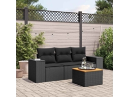 Vidaxl 4 Pcs Conjunto De Sofás Para Jardim C/ Almofadões Vime Pe Preto