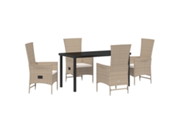 Conjunto 5 Conjunto De Jardim Vidaxl Bege Vime Pe (140 X 70 X 73 Cm)