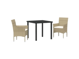 Conjunto 3 Conjunto De Móveis De Jardim Vidaxl Bege Vime Pe (80 X 80 X 73 Cm)
