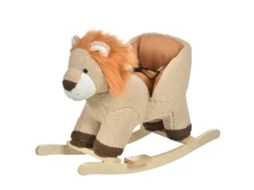 Baloiço Infantil Em Forma De Leão De Pelúcia Para Bebés 18-39 Meses Com Som Cinto De Segurança Guidão Apoio Para Os Pés 68x35x50cm Marrom