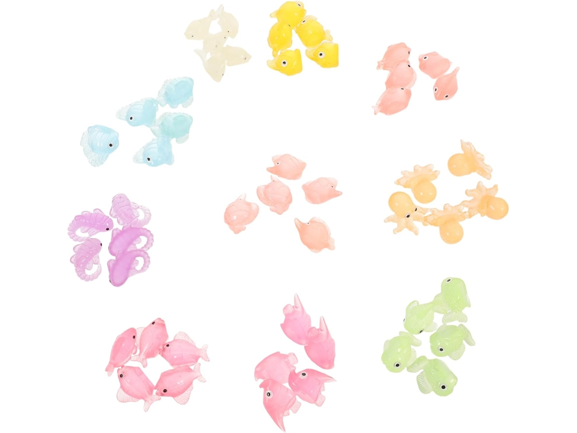 Conjunto 50 Miniaturas Animais Marinhos Resina Fosforescente Acessórios Relaxantes Decoração Terrários GOKOCO