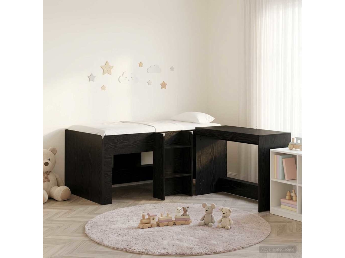 Vidaxl Cama Alta Para Crianças Com Mesa 2 Unid. Carvalho Preto