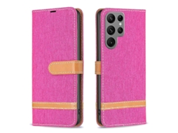 Capa Para Samsung Galaxy S23 Ultra 5g Em Couro Com Textura Jeans E Blocos De Cores