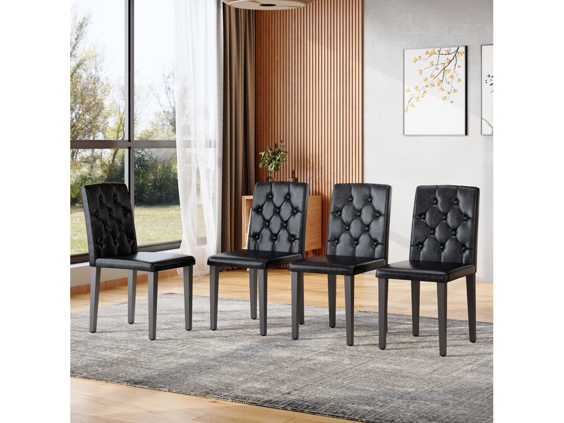 Conjunto 4 Cadeiras Jantar Preto Puro Pés Preto